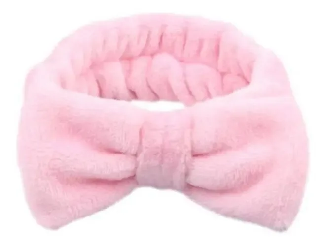 Tiara Laço Faixa Para Maquiagem Rosto Travessa Cabelo - Rosa