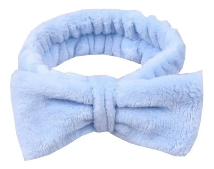 Tiara Laço Faixa Para Maquiagem Rosto Limpo Sem Cabelo Make Cor Azul