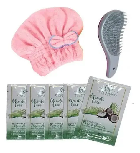 Kit Hidrataçao Cabelo Com Touca Escova Mascara Pro Oleo Coco