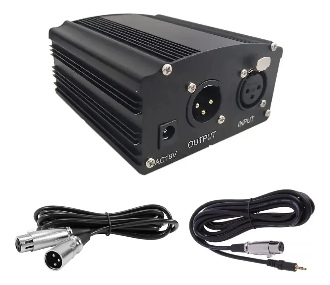 Phantom Power + Fonte + Cabo Xlr-xlr + Cabo Xlr-p2