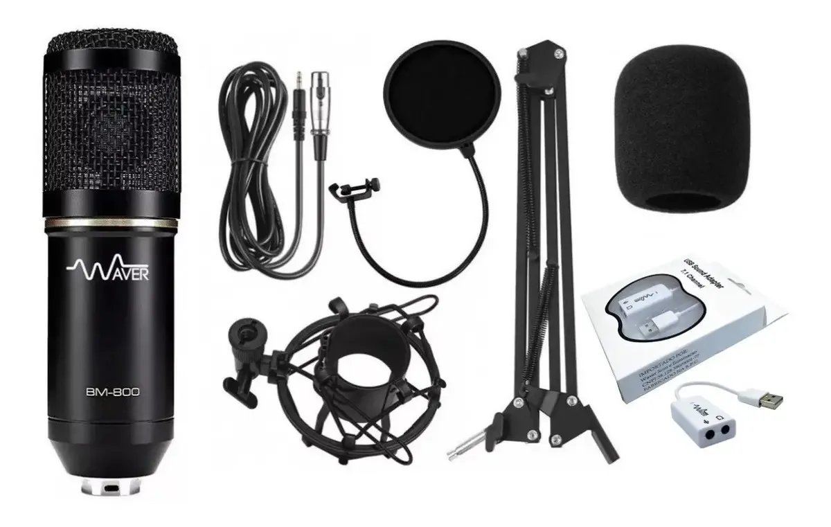 Microfone Bm800 Profissional Streaming Podcast Youtube Waver Cor Preto