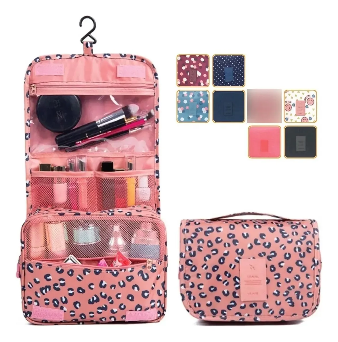 Necessaire Feminina Organizadora Viagem Gancho Higiene Onça Desenho Do Tecido Florido