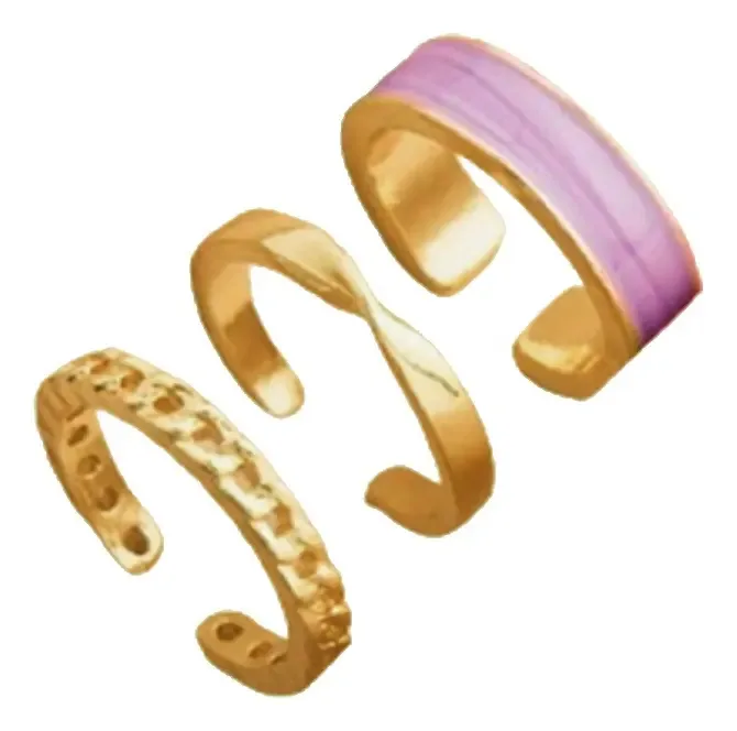 3 Anéis Sofisticação Moderna Dourado Ajustáveis Cor Lilás Tamanho Ajustável