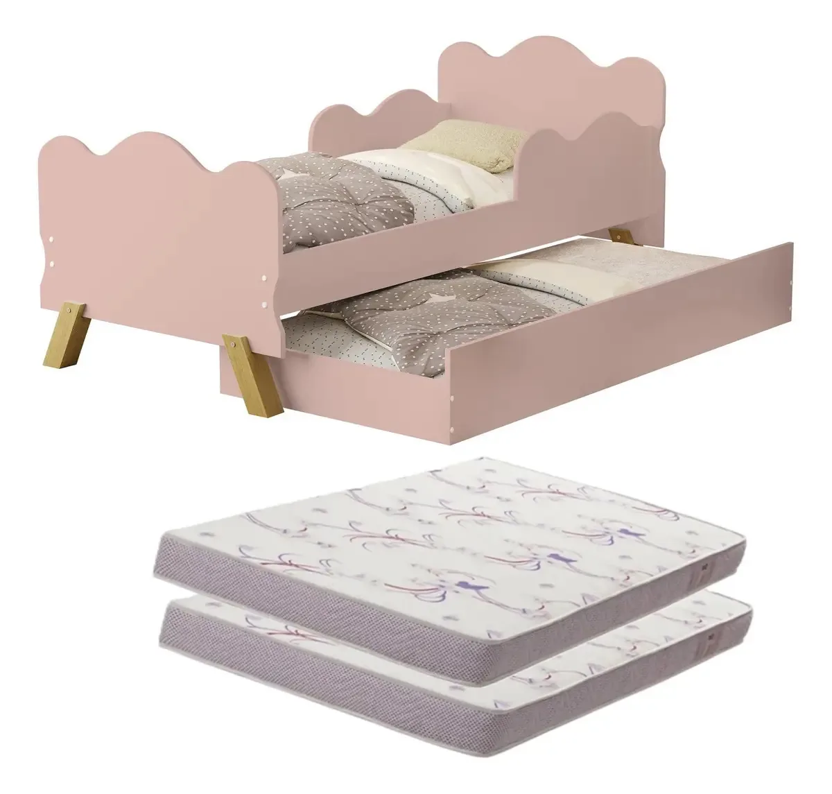 Cama Com Auxiliar Bicama Infantil Angel + 02 Colchões Cor Rosa Nenhum