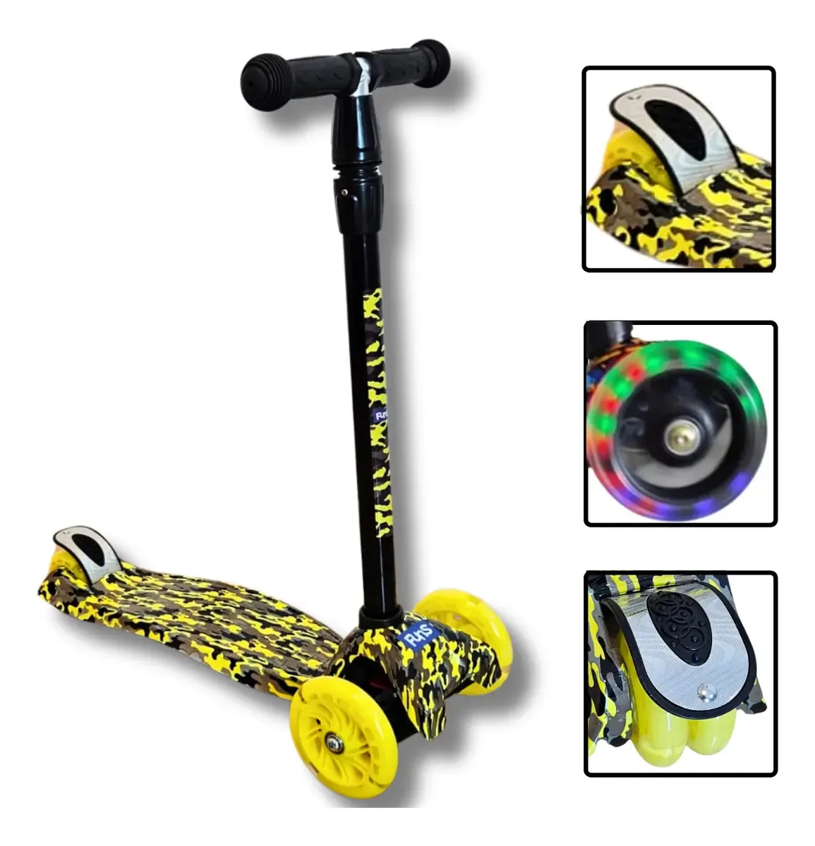 Patinete Dm Toys E Wellkids 3 Rodas Camuflado Amarelo