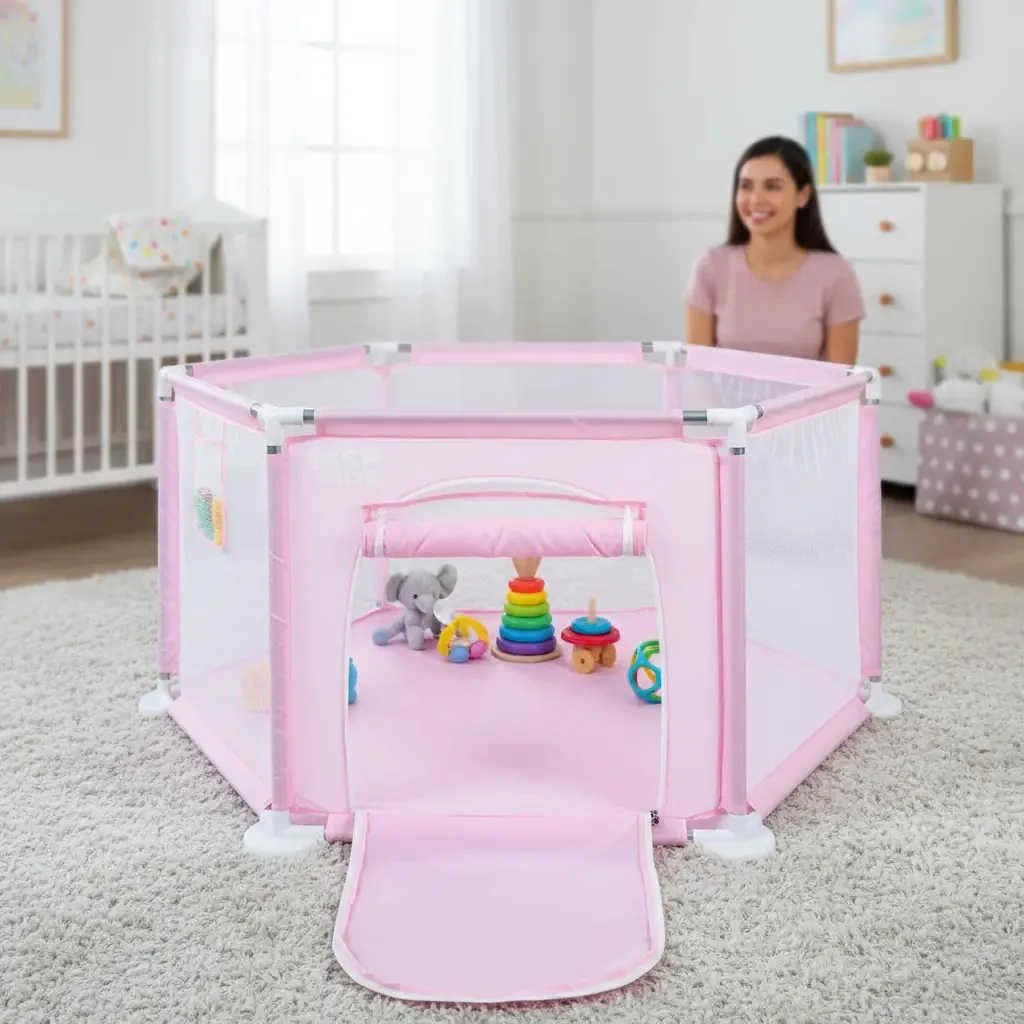 Cercadinho Bebe Infantil Desmontável Portátil Chiqueirinho Cor Rosa-claro