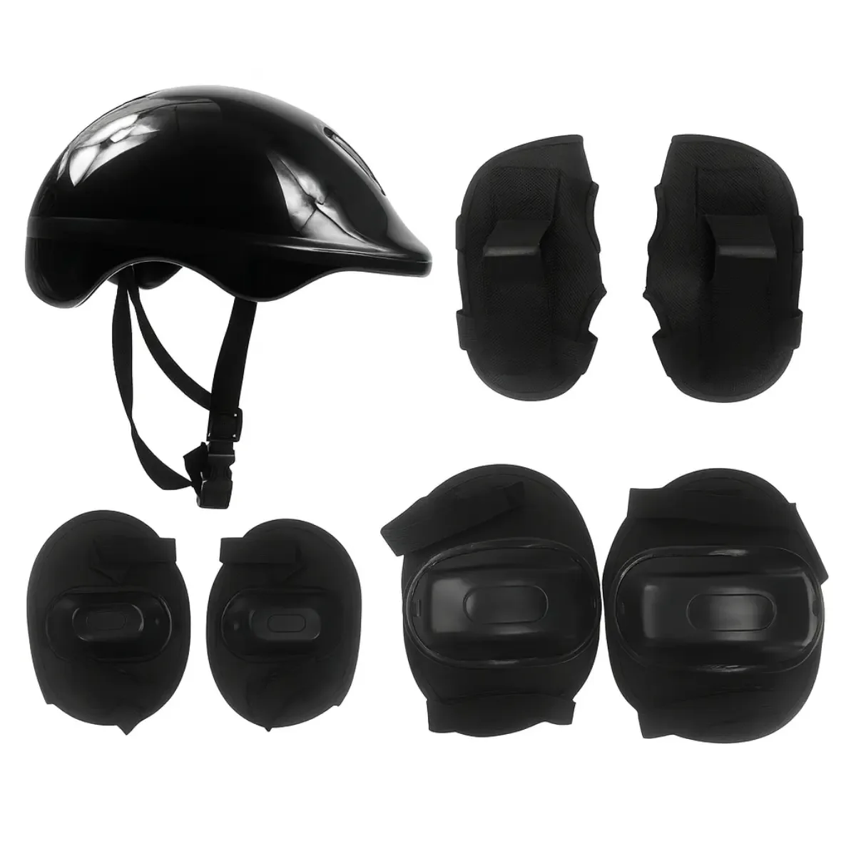 Kit Proteção Infantil Capacete Para Bike Patins Skate Preto Equipamento De Proteção Joelheira Cotoveleira