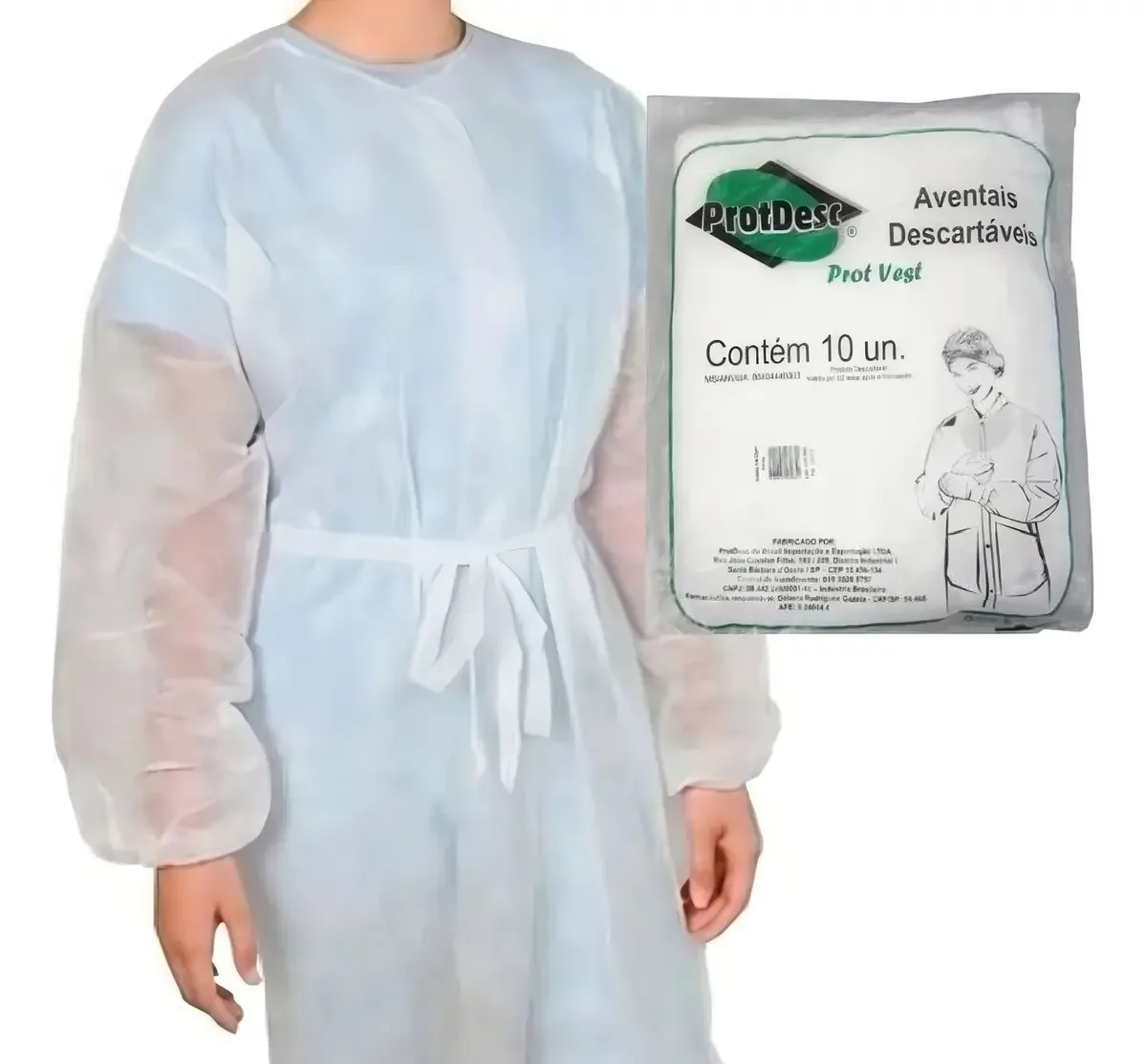 Avental Descartável 20gr Manga Longa Médico Branco 10 Unid
