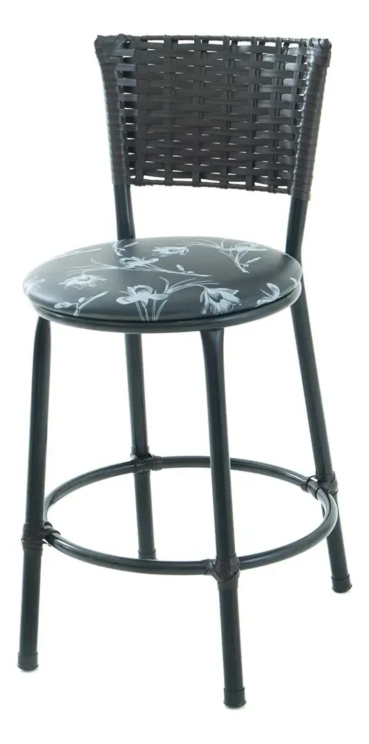Banqueta Baixa Junco Tabaco Estilo E Conforto Cor Preto Florido