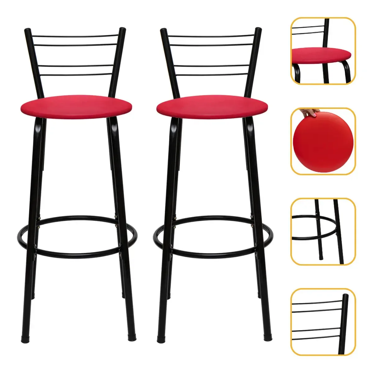 Banqueta Alta Itagold 2 Unidades Aço Sintético 90cm Acabamento Da Estrutura Estrutura Preta Cor Vermelho