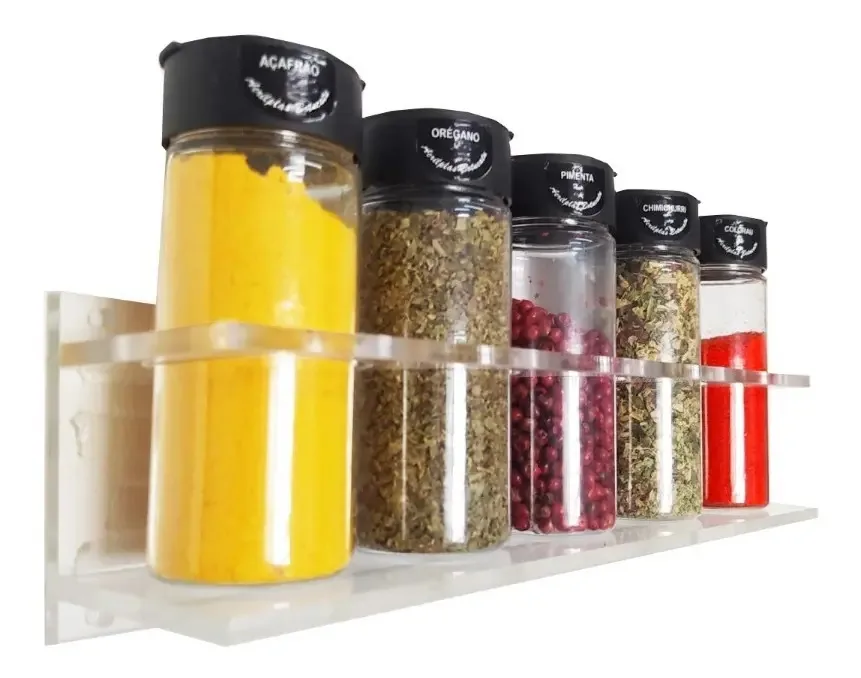 Porta Temperos De Parede Acrilplas Transparente 5 Potes Plástico 100mL