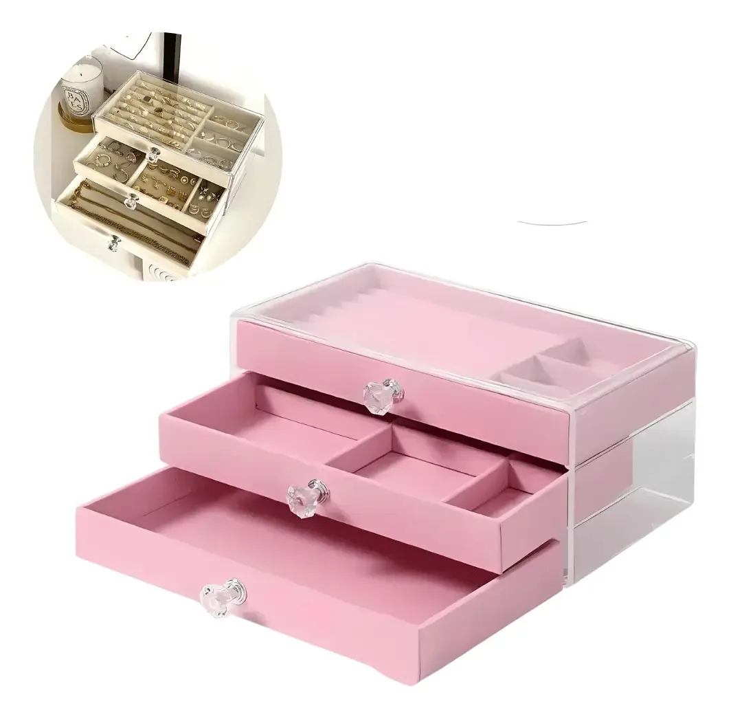 Organizador Porta Joias E Brincos 3 Gavetas Para Viagem Cor Rosa