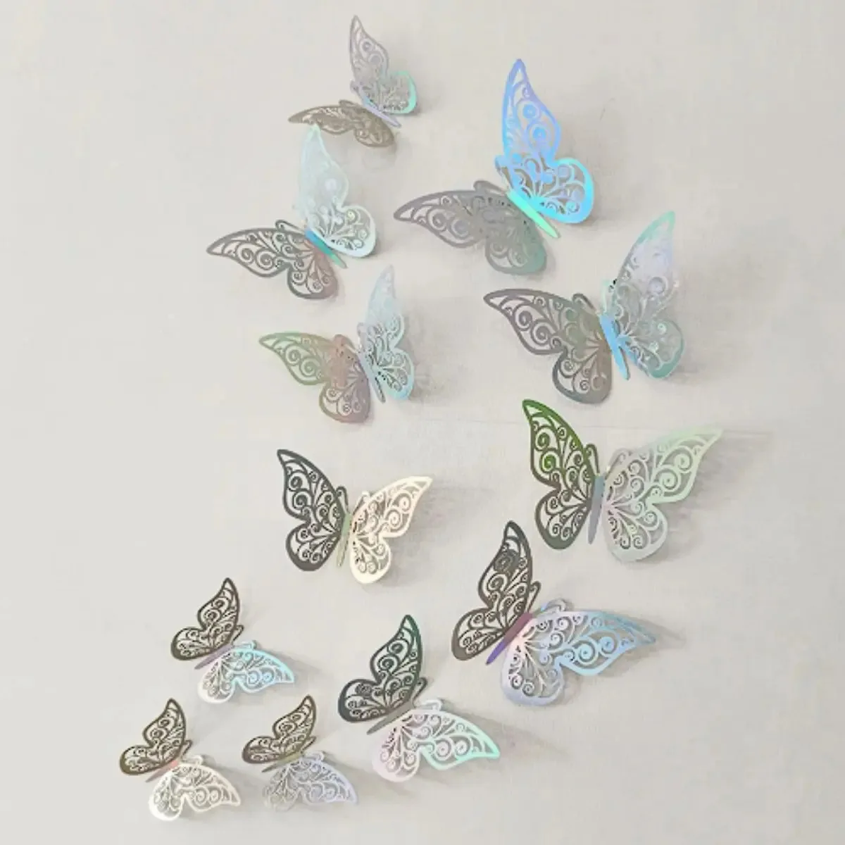 24 Borboletas 3d Decorativa Adesiva Enfeite Parede Decorar A Cor A Prata Holografica