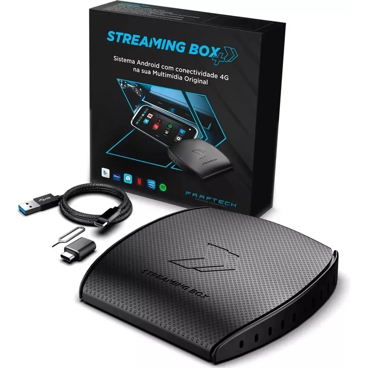 Streaming Box Faaftech FT-STREAMING BOX+ para Carros com CarPlay e Bluetooth