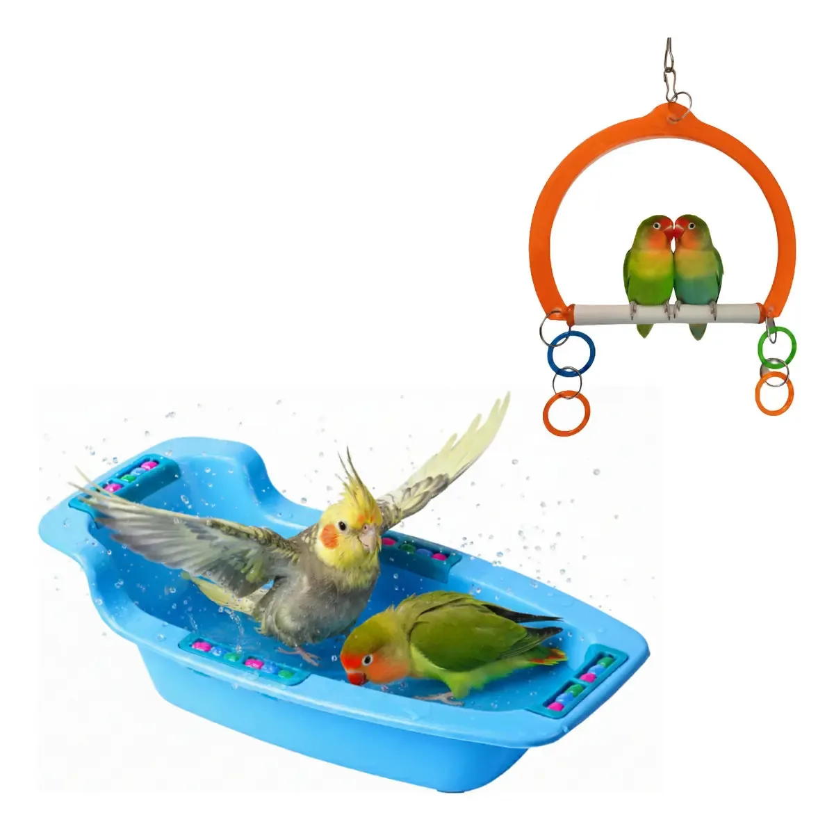 Banheira Aves + Balanço Calopsita Agapornes Aves Diversas Cor Azul