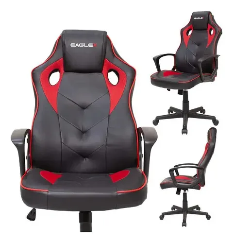 Cadeira Gamer Profissional Ergonômica Giratória Vermelha para Escritório