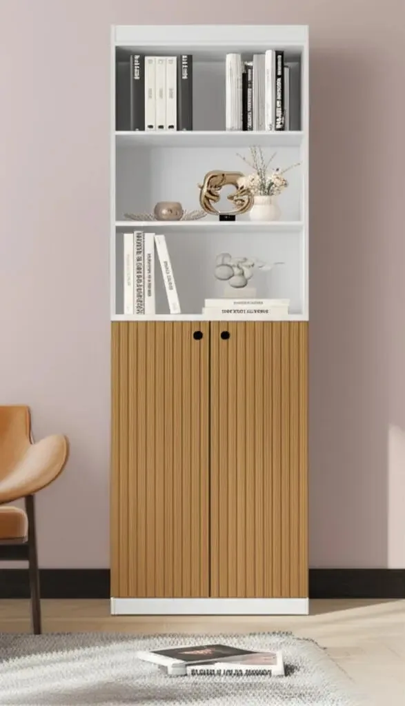 Estante Para Livros E Decoração Armario Organizador Para Escritorio Livreiro Com Portas E 5 Prateleiras Siena Luxo Branco Ripado