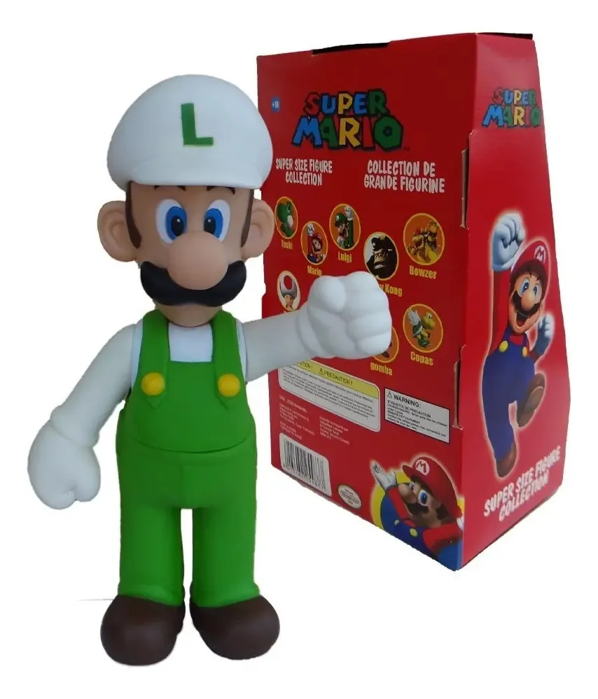 Boneco Grande 23 Cm Luigi Fire Branco Mario Bros Kart 64