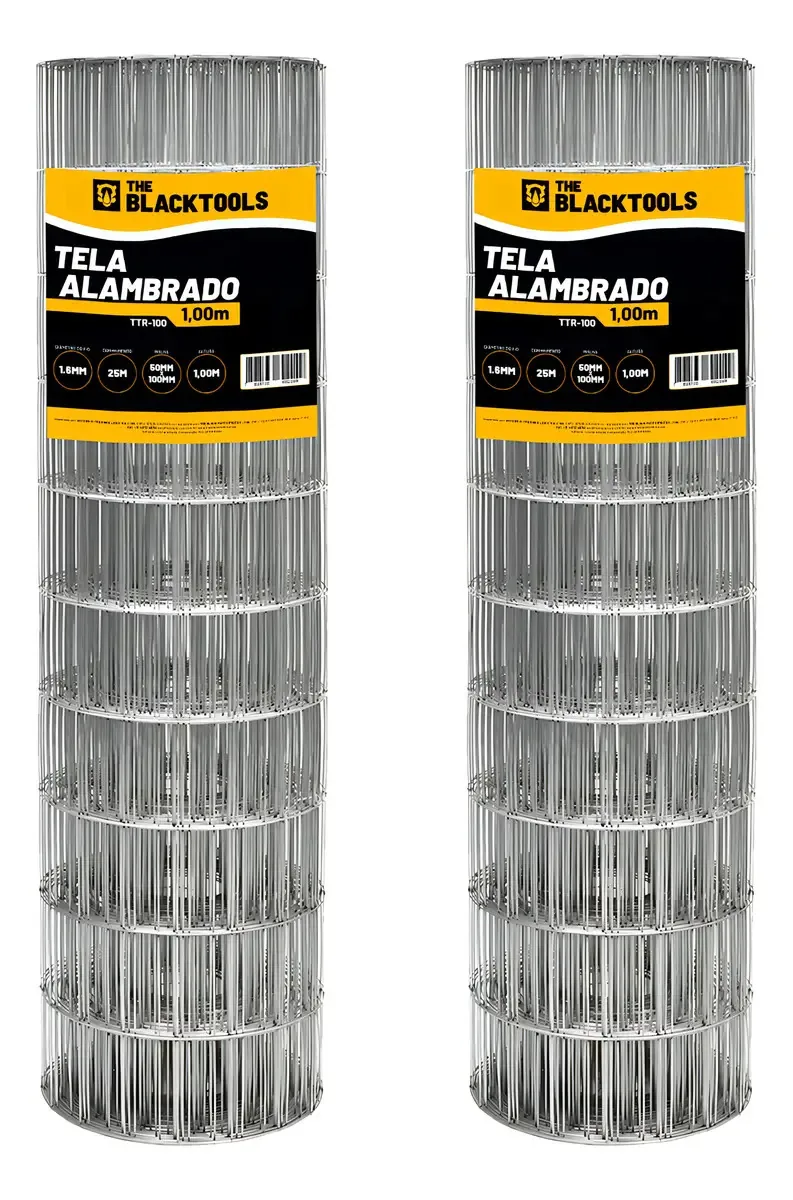 Kit 2x Tela Cerca Soldada Malha 5x10cm Fio 1,60mm - Rl 25x1m