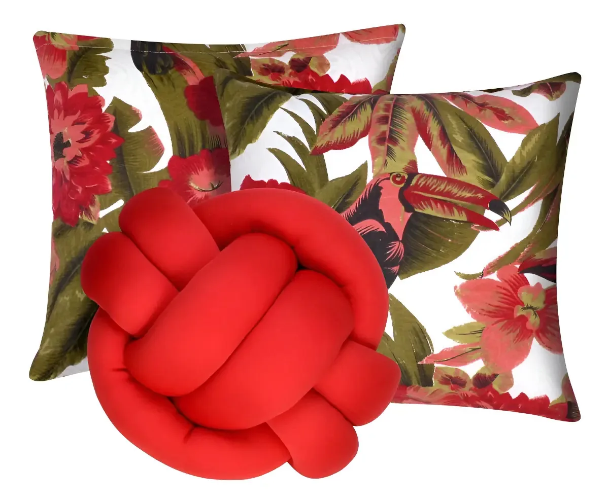 2 Almofadas Decorativas Sala Sofá + Almofada Nó Vermelho