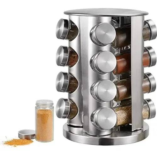 Torre De Porta Temperos Arredondada Giratória Inox 16 Potes