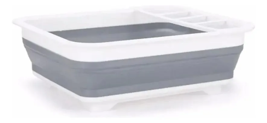 Escorredor De Louça Retrátil Silicone Branco/cinza