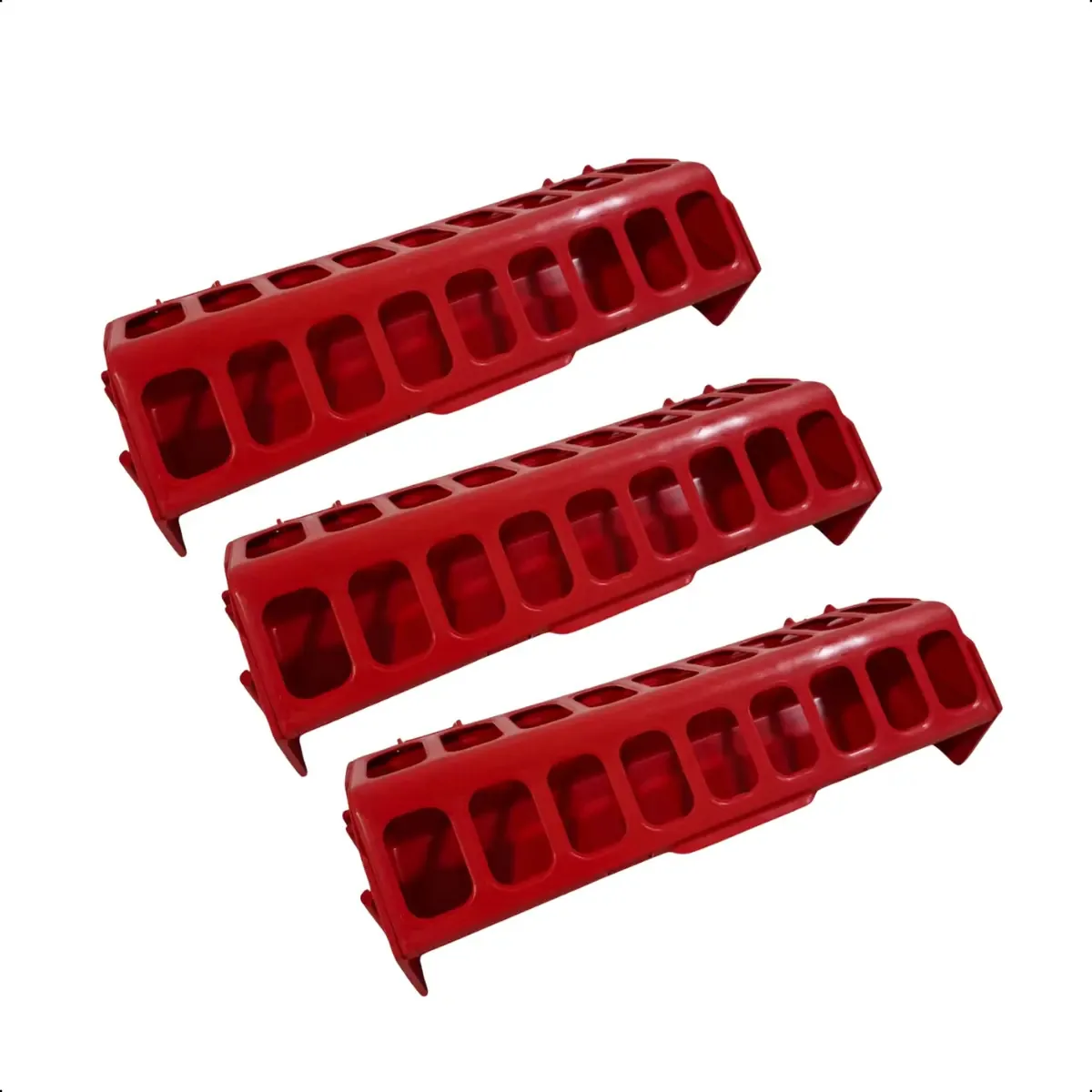 Kit 3 Comedouros Calha Avipet para Galinhas 30cm Plástico Vermelho