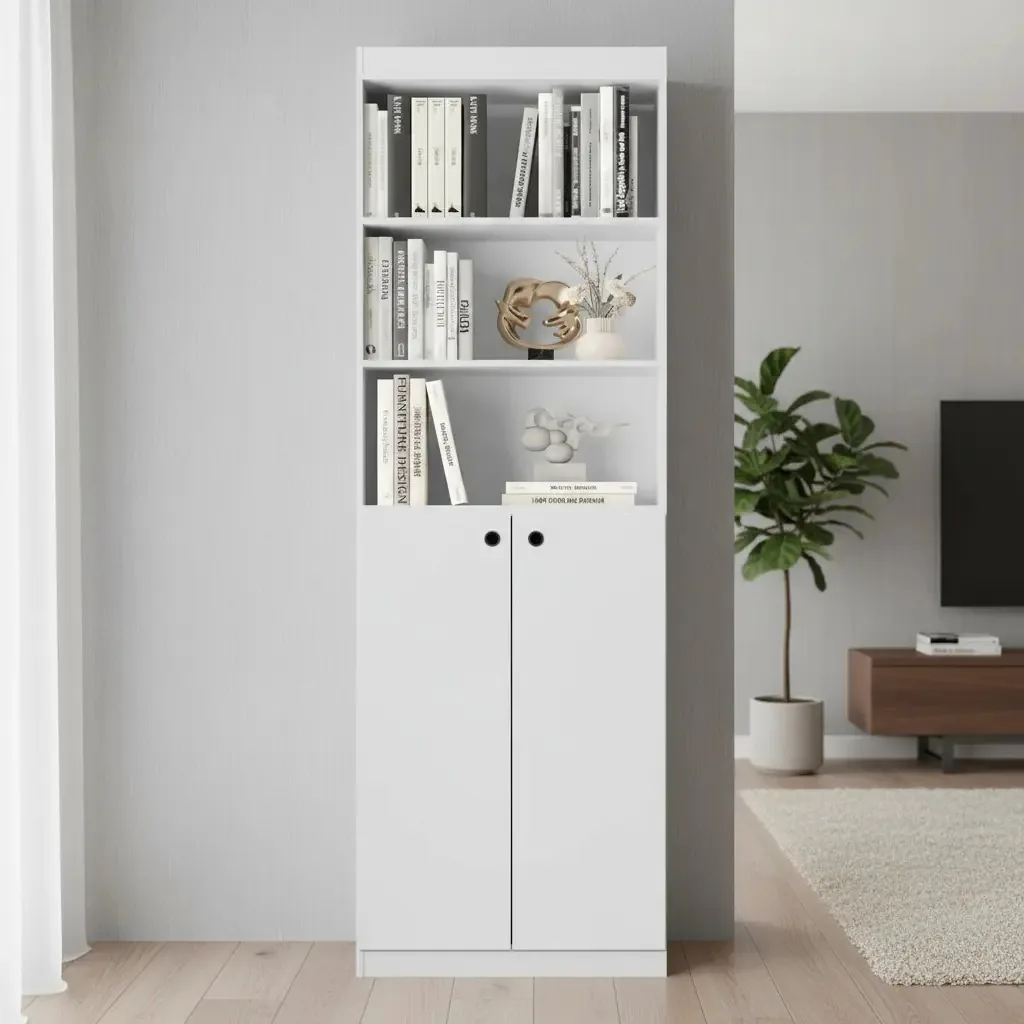 Estante Para Livros E Decoração Armario Organizdor Para Escritorio Livreiro Com Portas E 5 Prateleiras Siena Luxo Branco