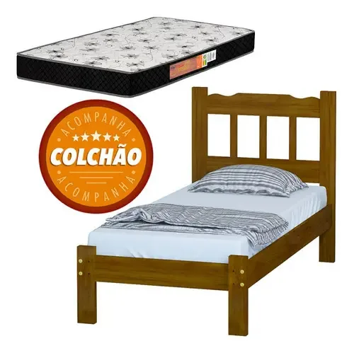 Cama Solteiro Com Colchão Cor Imbuia