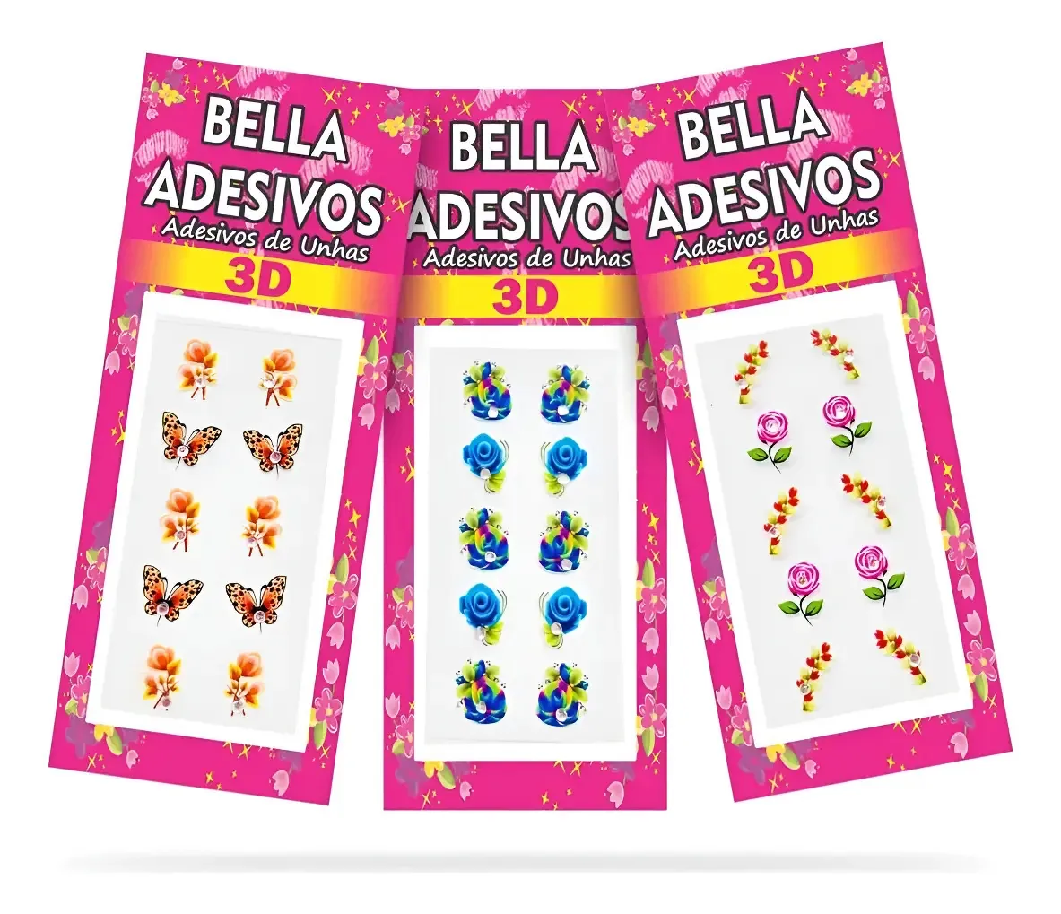 100 Adesivos De Unha 3d Com Joias Bella Adesivos, 10cartelas