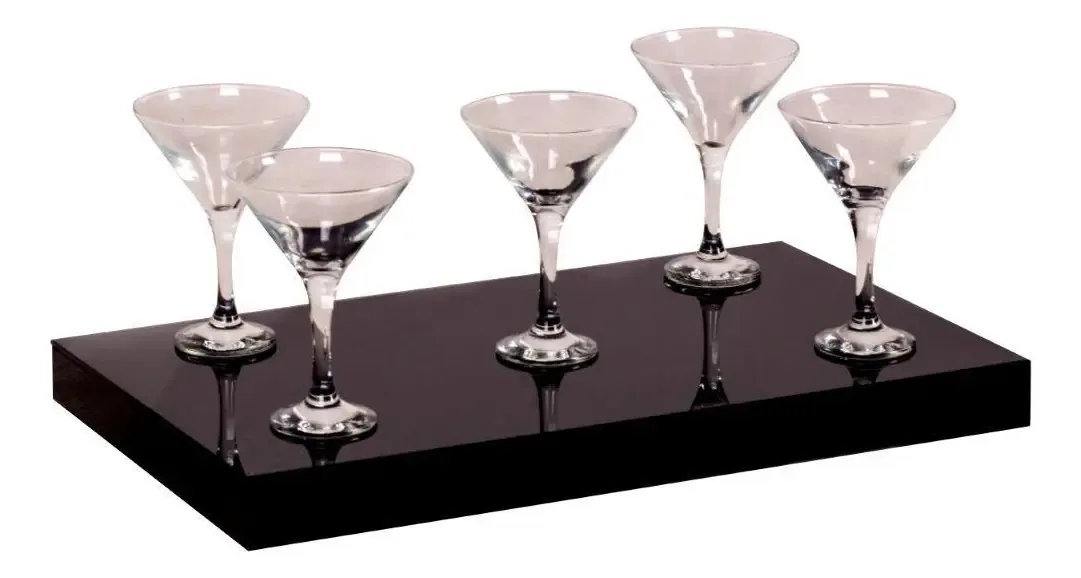 Bandeja Decorativa Preta Vidro Luxo Sala Cozinha 50x25cm