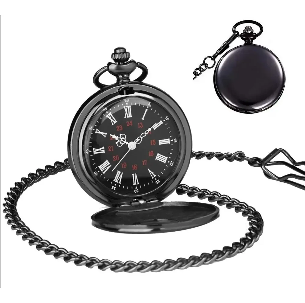 Relógio de Bolso Retro Vintage Things Nerd Preto Polido Com Corrente