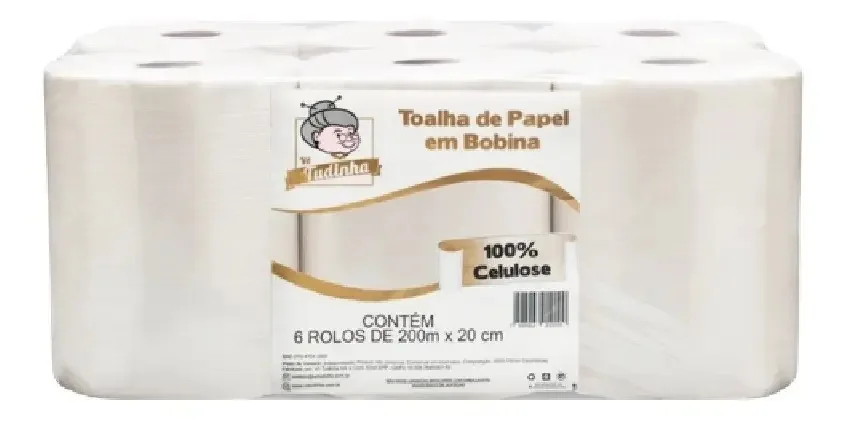 Papel Toalha Bobina 6x200 Celulose Para Toalheiro Auto Corte