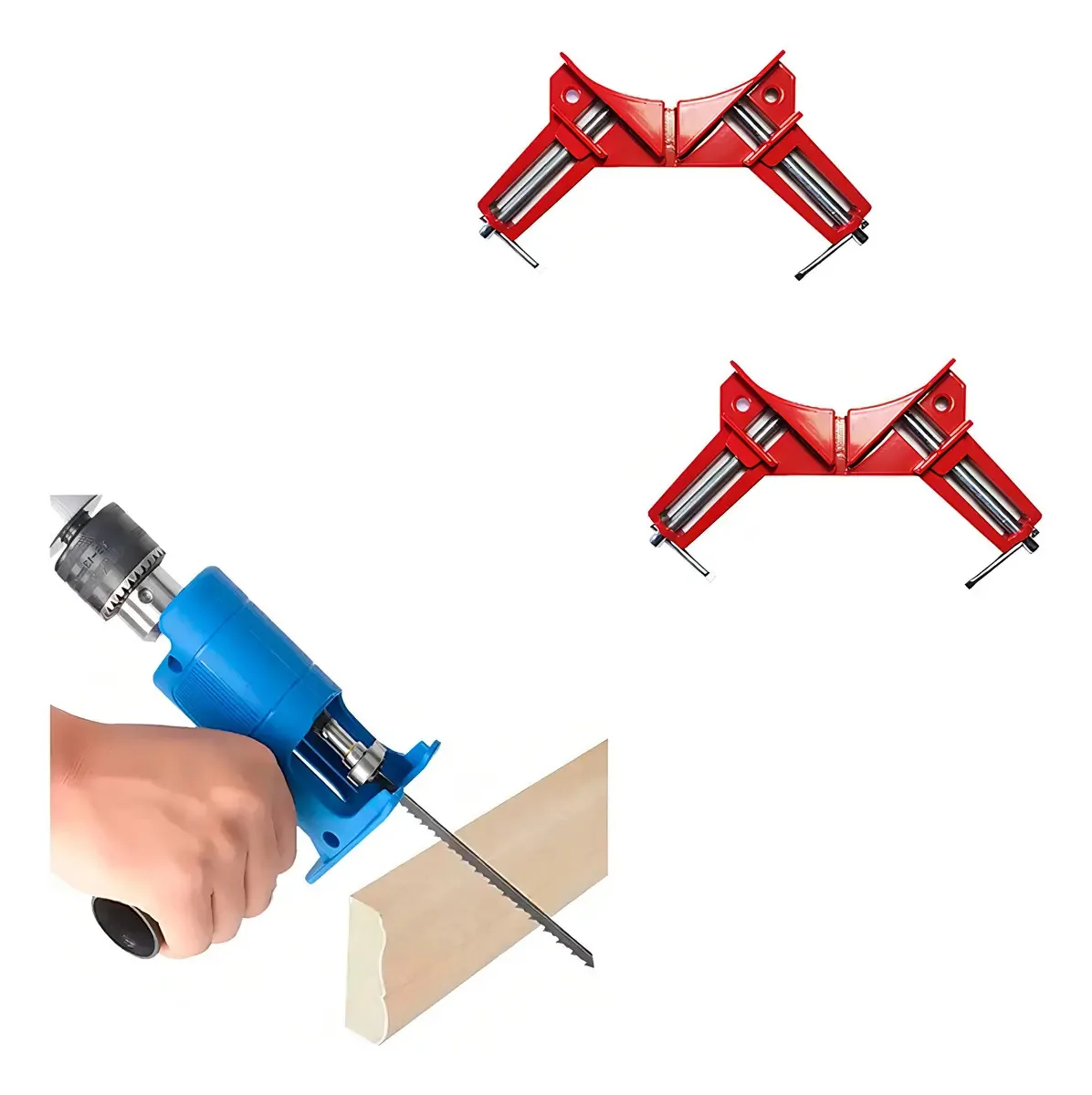Kit 2 Grampos Sargento Angular para Marcenaria e Adaptador Serra Tico-tico