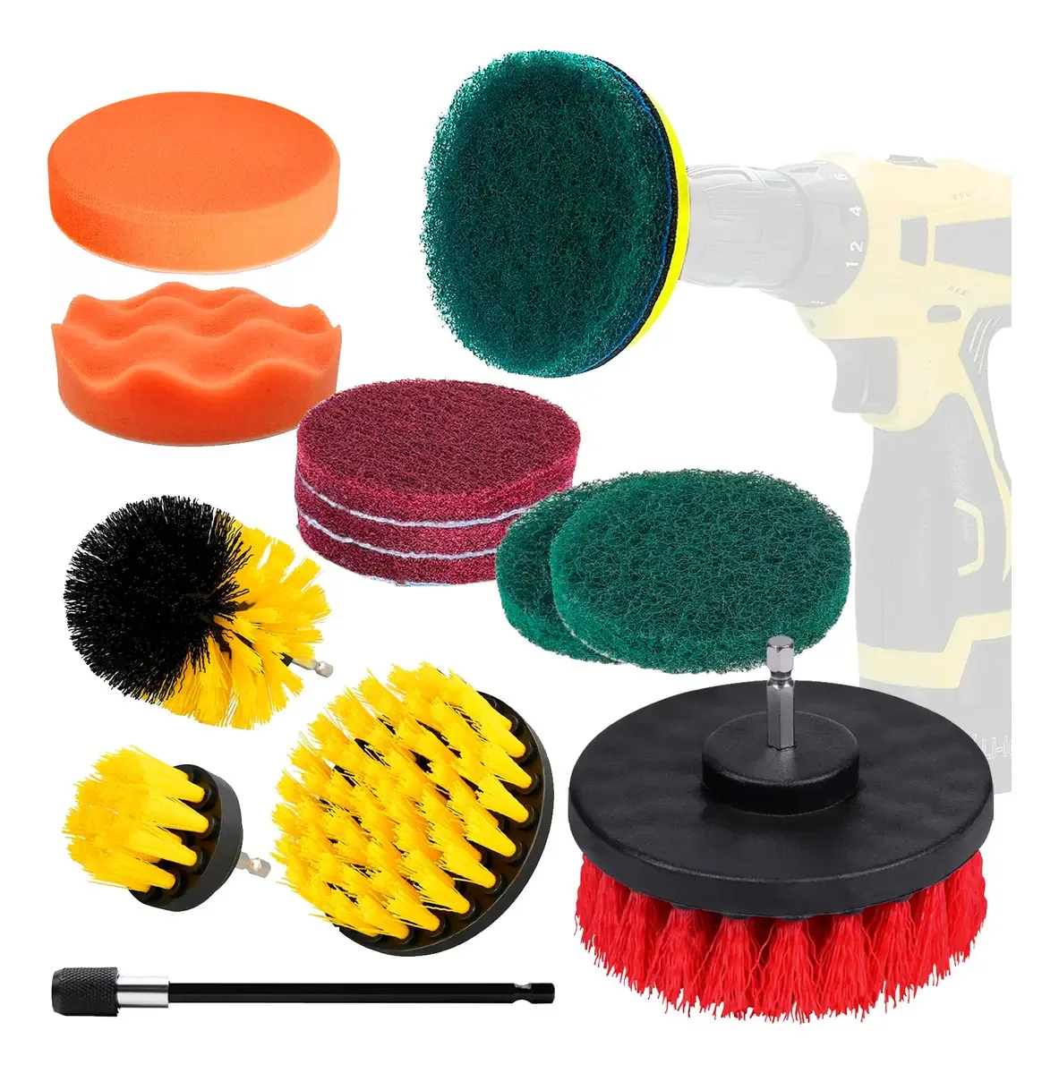 Kit escova limpeza automotiva para parafusadeira -14 peças