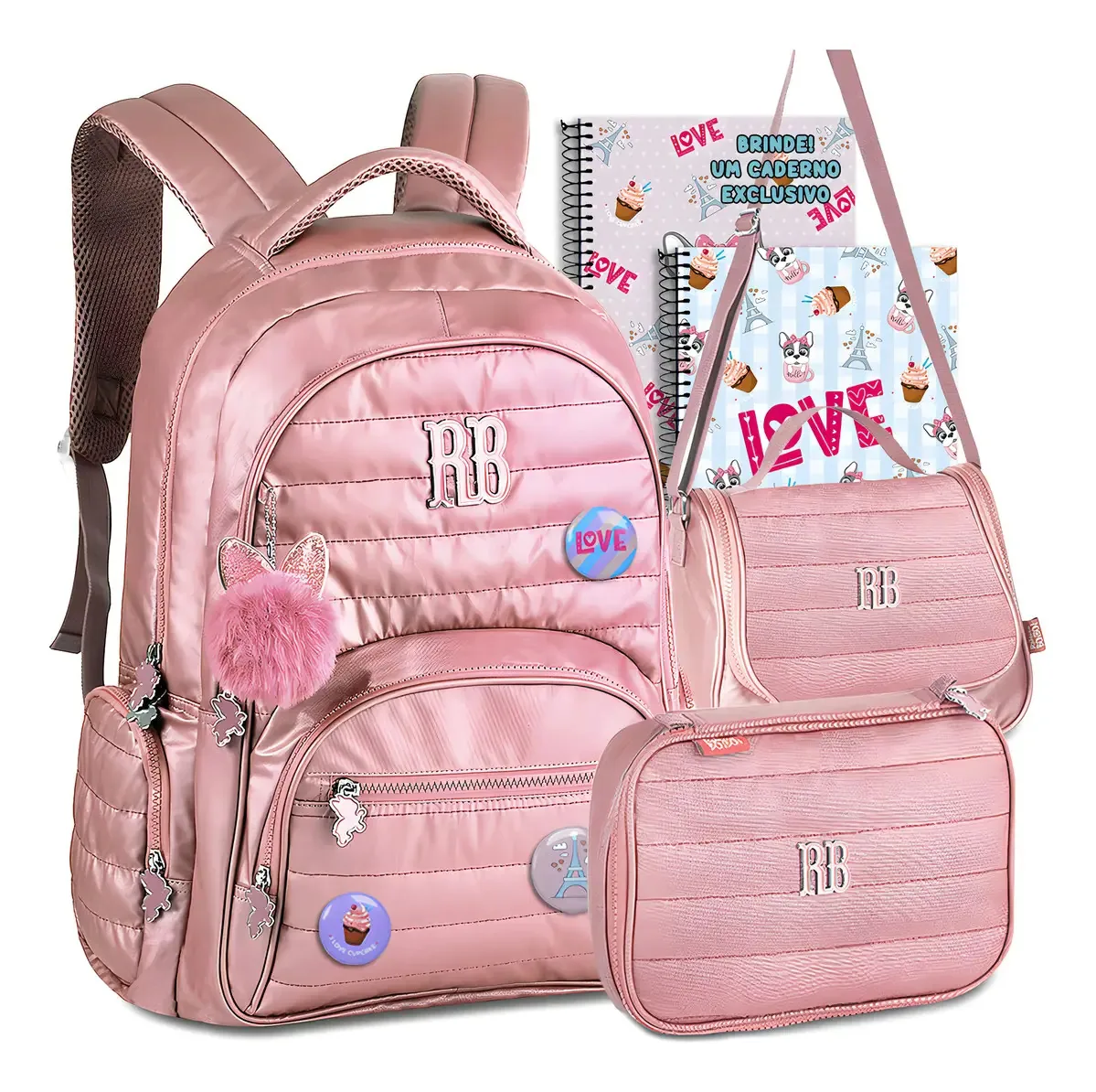 Mochila Escolar Rebecca Bonbon Escolar Universitária Rb Metalizada Cor Rose 15l
