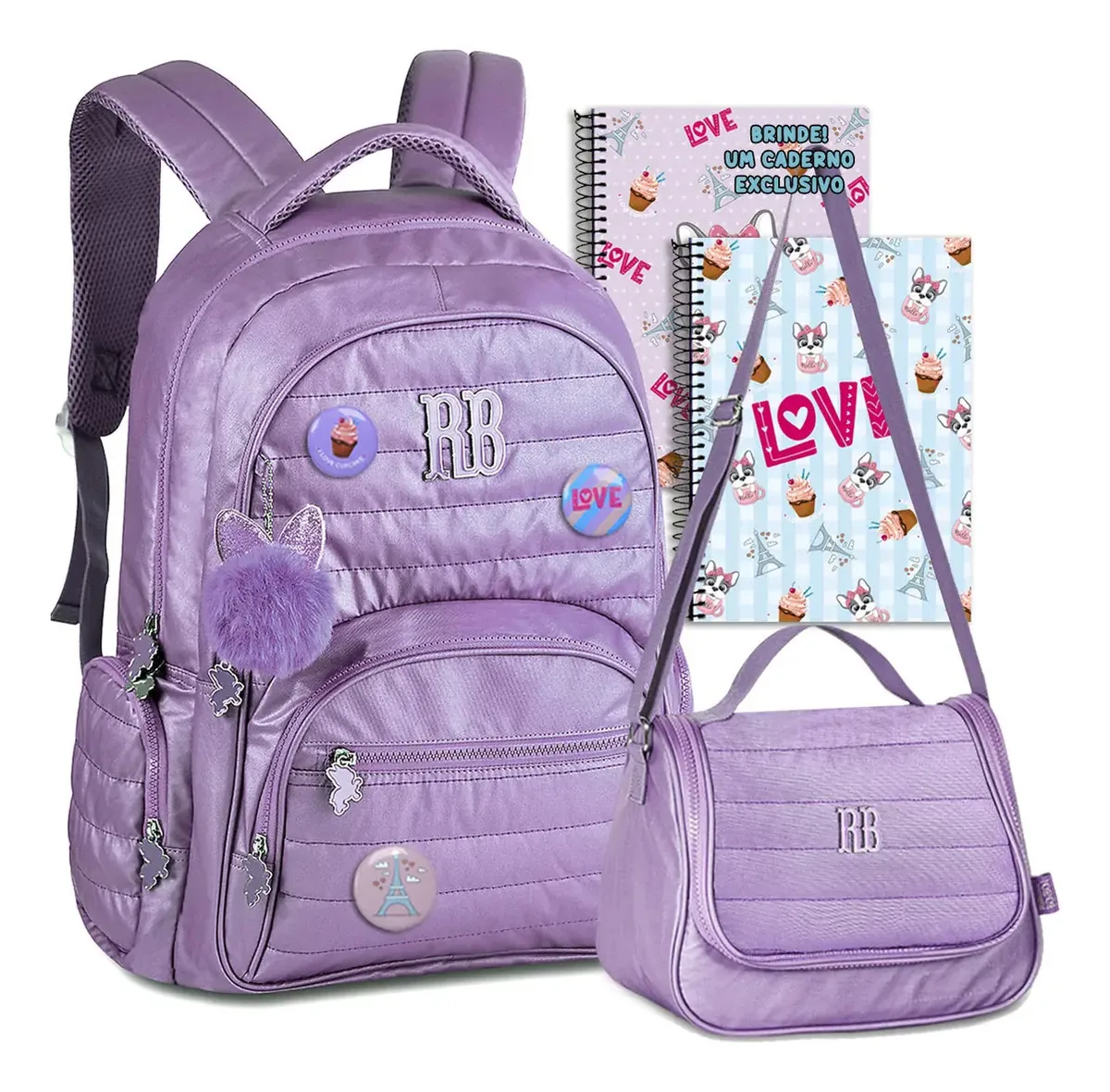 Mochila Escolar Rebecca Bonbon Escolar Universitária Rb Metalizada Cor Roxo 15l