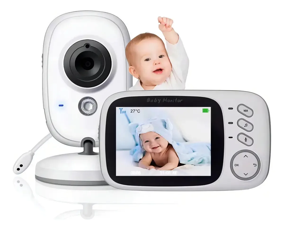Babá Eletrônica Câmera com Tela LCD de 3.2 de Temperatura Visão Noturna S/fio Zoom Cor Branco