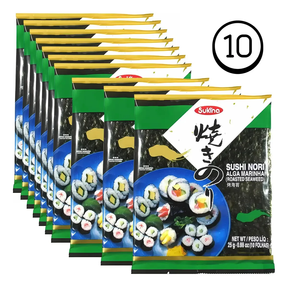 Kit 10 Pacotes Com 10 Folhas Alga Nori Suhi Temaki Sukina