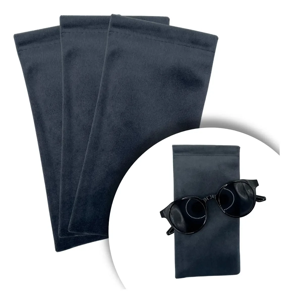 Kit 3 Saquinhos Protetores Para Óculos Veludo Cinza-escuro 17,5x9cm