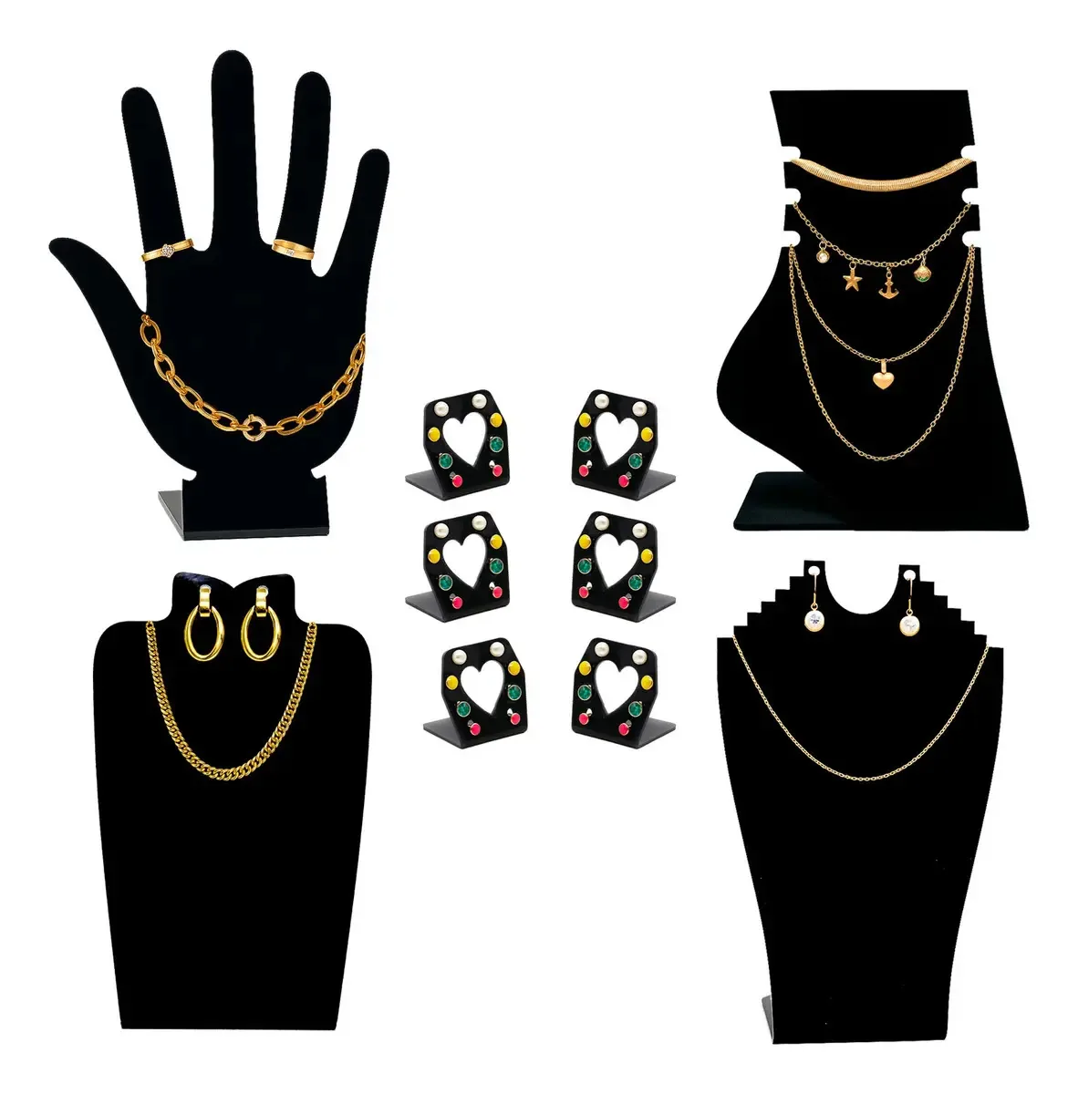 Kit Com 10 Expositores Acrílico Preto P/ Joias E Bijus