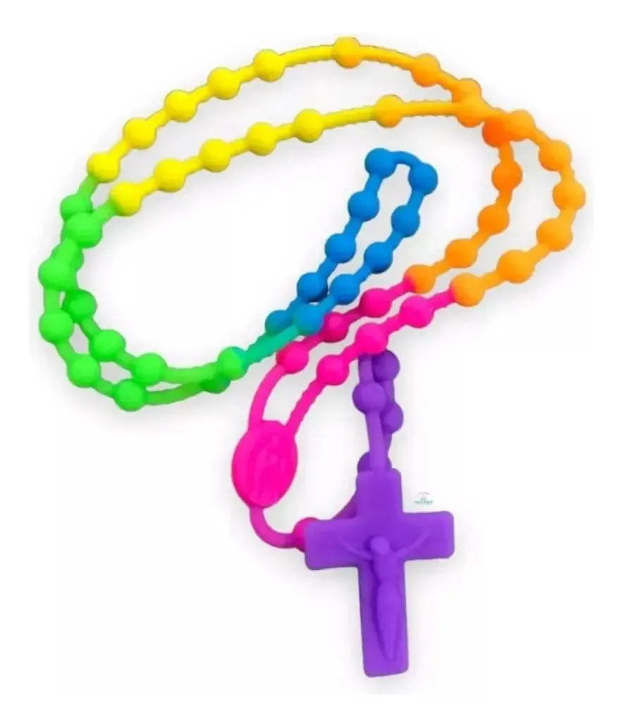 Terço Católico Silicone Multicolor com Cruz 40cm Yeshua Artigos Religiosos
