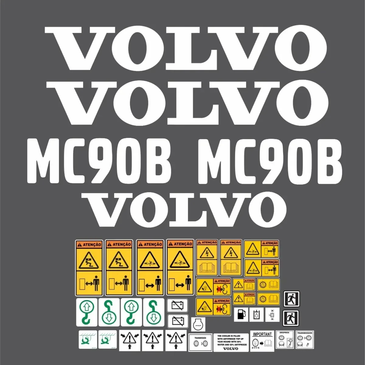 Kit Adesivos Decorativos e Advertência para Volvo MC90B (41 Peças)