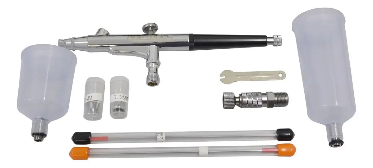 Kit Aerógrafo Com Duas Canecas Dupla Ação + Acessórios
