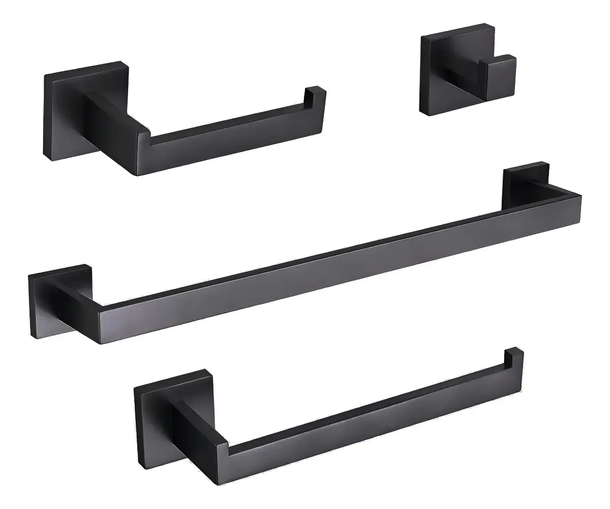 Kit Acessórios Para Banheiro Preto Luxo Inox Toalhas Papel