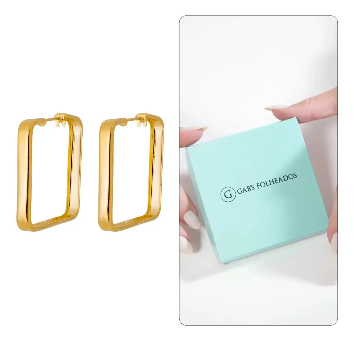 Brinco Quadrados Fechado Banho De Ouro 18k Hipoalergênico