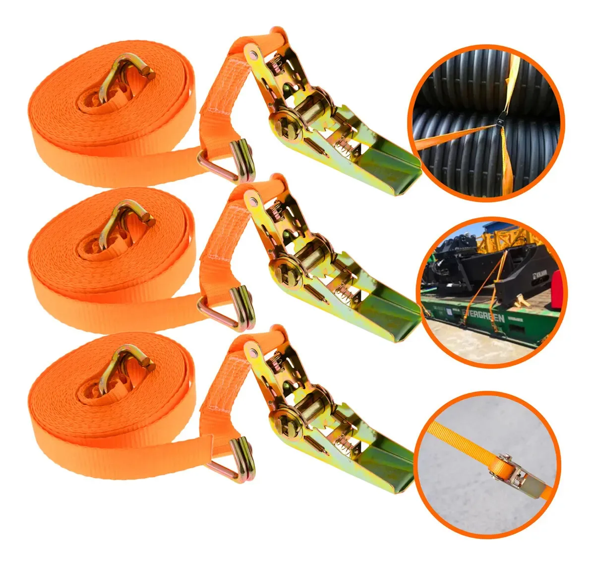 Kit 3 Cintas Catraca ATMAS de Amarração, 5m x 2.5cm, para 800kg
