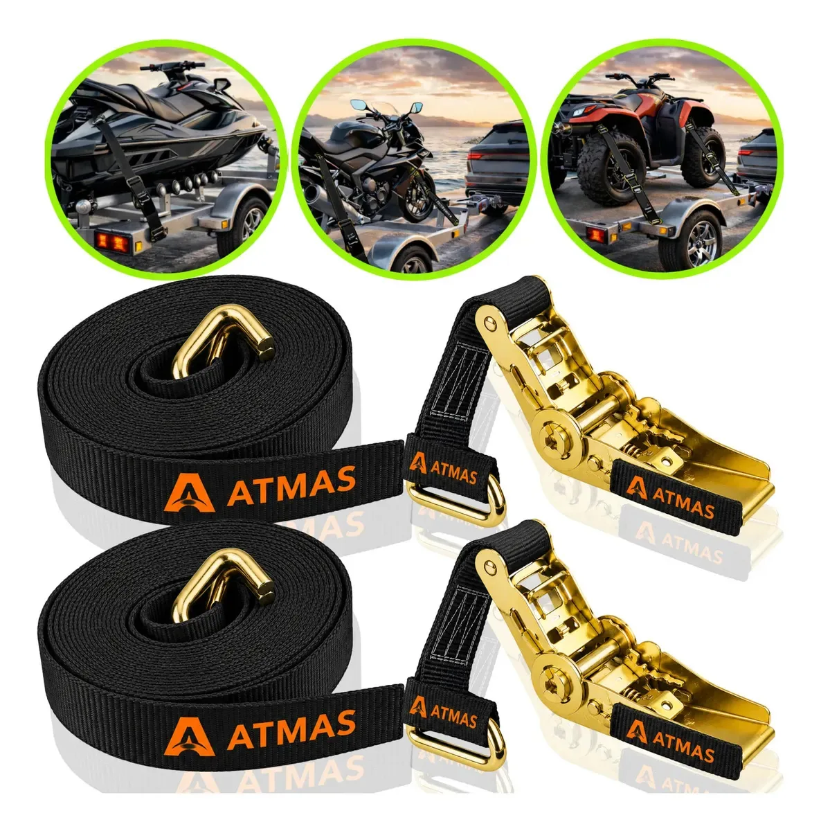 Kit 2 Cintas de Amarração Catraca para Carga 800kg, 5m Preto de Nylon