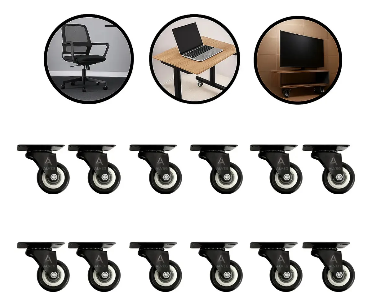 Kit 12 Rodinhas Giratórias Reforçadas Anti-Risco de 2" para Móveis e Equipamentos - Alveg