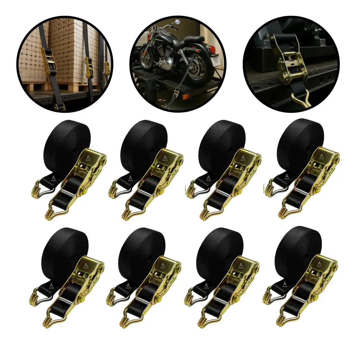 Kit 10 Cintas de Amarração Catraca Alveg 800kg 4,5m Preto Para Transporte